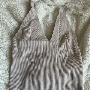 Elegant Cream Ribbed Women's Top